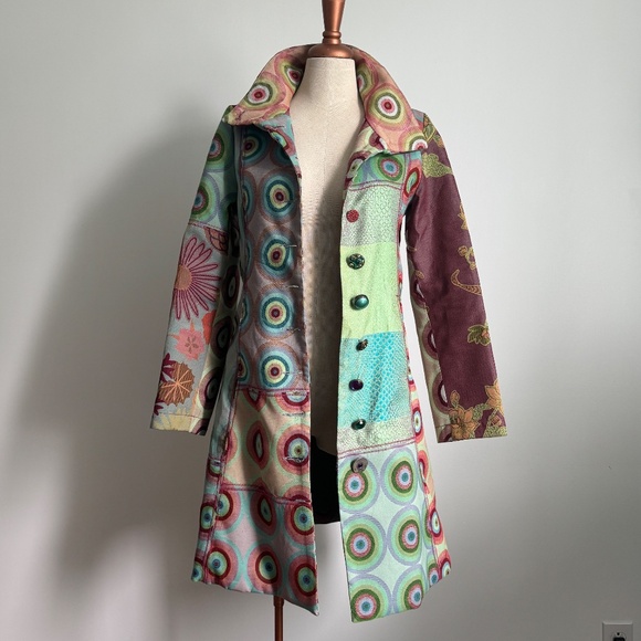 Desigual - Colorful Floral and Geometric Patchwork Coat - Picture 4 of 12
